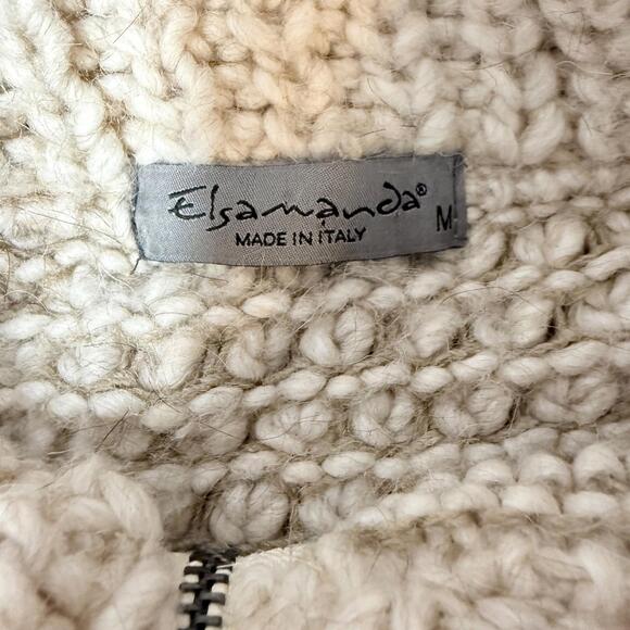 Elsamanda Women's M Full-Zip Short Sleeve Chunky Cable Knit Alpaca Blend Sweater - Picture 7 of 9
